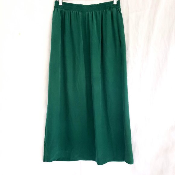 I.B. DIFFUSION jewel green Silk Maxi long Skirt Womens Sleek Flowy vtg M/L - Picture 1 of 6